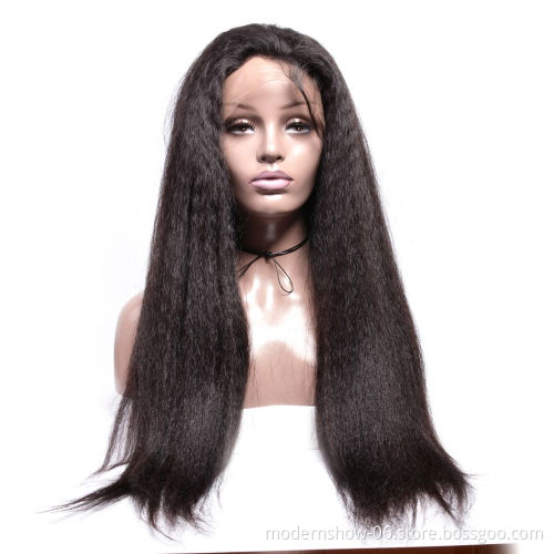 Kinky Straight Hair Wig 130 150 180 Density Brazilian Yaki Human Hair Lace Frontal Wigs